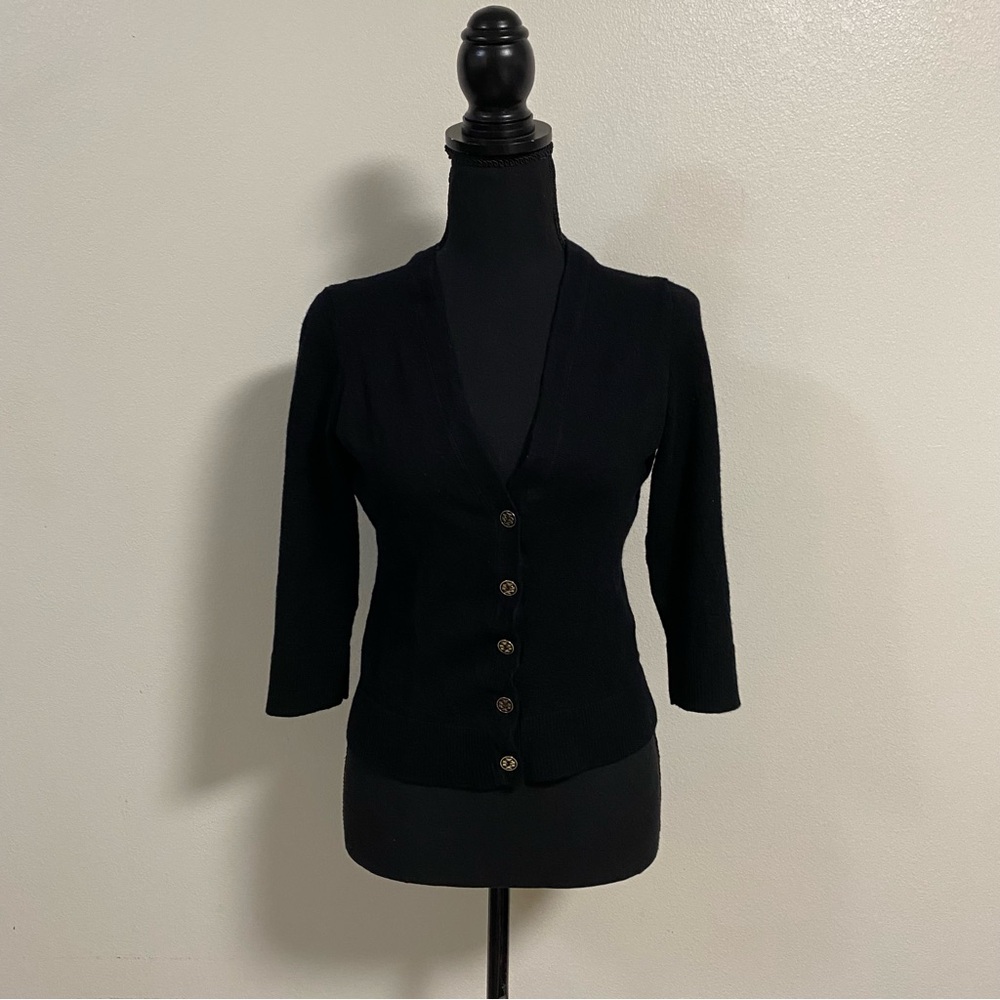Tory Burch Cardigan Women’s Size Large Black Merino Wool Button-Up Cardigan